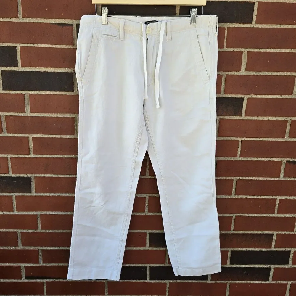 Banana Republic Mens Linen Cotton Pants Straight Fit 31 X 30 Drawstring Ivory